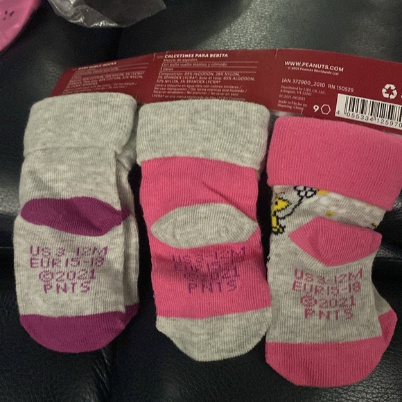 Peanuts socks baby girl pink and grey. Size 3-12M by lupilu. Set of (3). - Picture 4 of 12